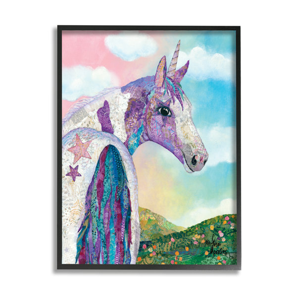 Starry Eyed Unicorn Floral Fantasy Meadow Collage - Painting on Canvas